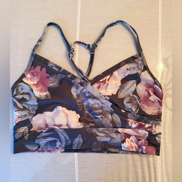 Balance Athletica Tops - 90 Degree by Reflex Floral Sports Bra Crisscross Back Gray Pink Blue Size L